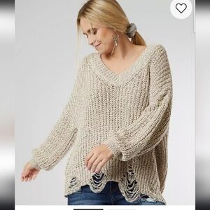 Chicsoul oversized open weave distressed sweater